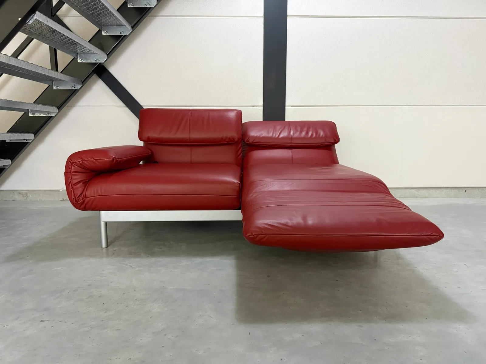 Rolf Benz Plura 2-zitsbank, rood leer — Bank